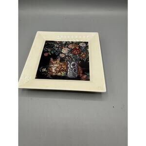 Vintage 1989 Hallmark Klaus Kuntscher Cat Floral Wall Hanging Tray Plate Japan
